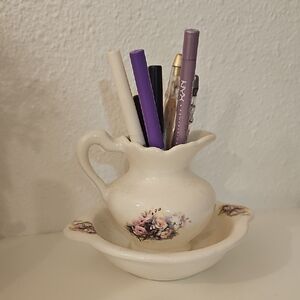 Vintage VB Athena Mini Small Pitcher (3" tall) and Bowl set with Rose Patterns